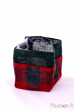 Sac en jute  - 9 x 9 x 9 cm - vert-rouge